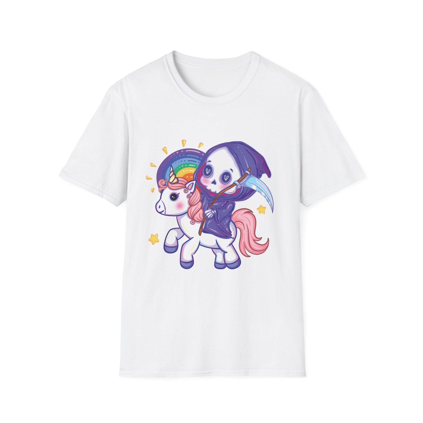 Grim Reaper Riding a Unicorn Graphic Tee