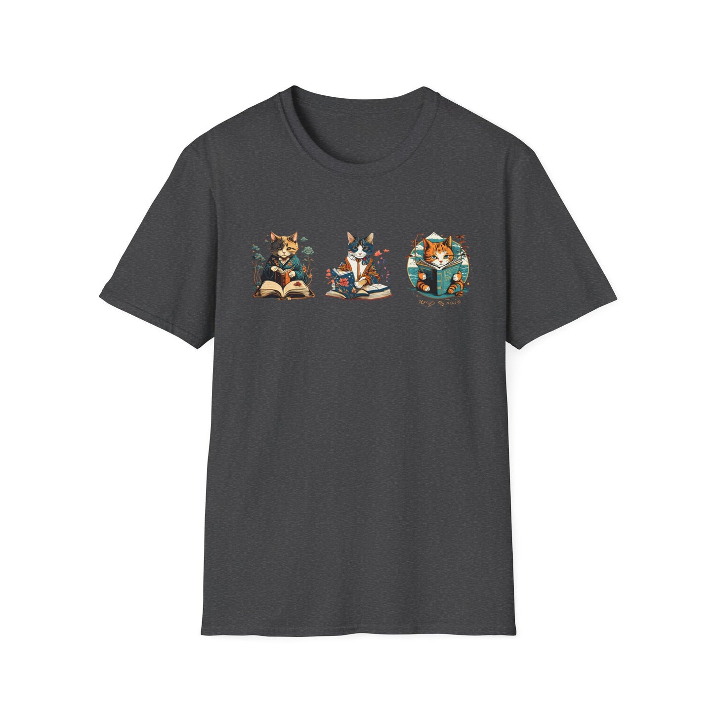 Cat Trio Unisex Softstyle T-Shirt - 3 Asian Cats Reading Books