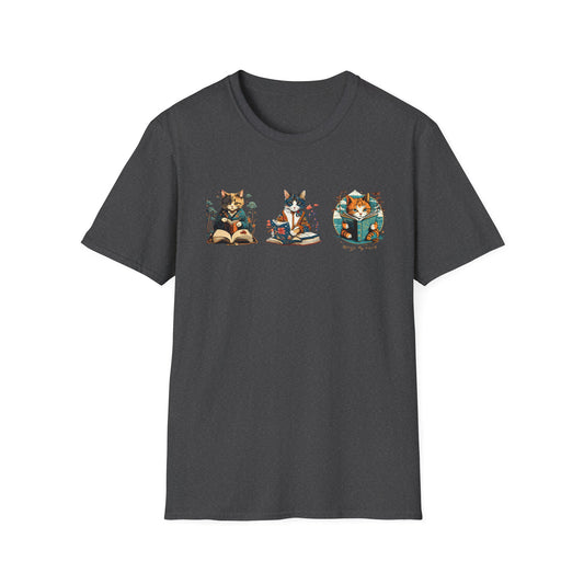 Cat Trio Unisex Softstyle T-Shirt - 3 Asian Cats Reading Books