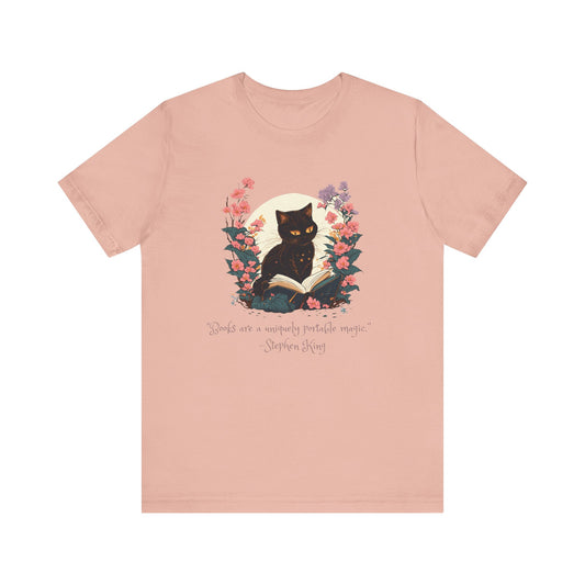 Books are a Uniquely Portable Magic Cat T-shirt