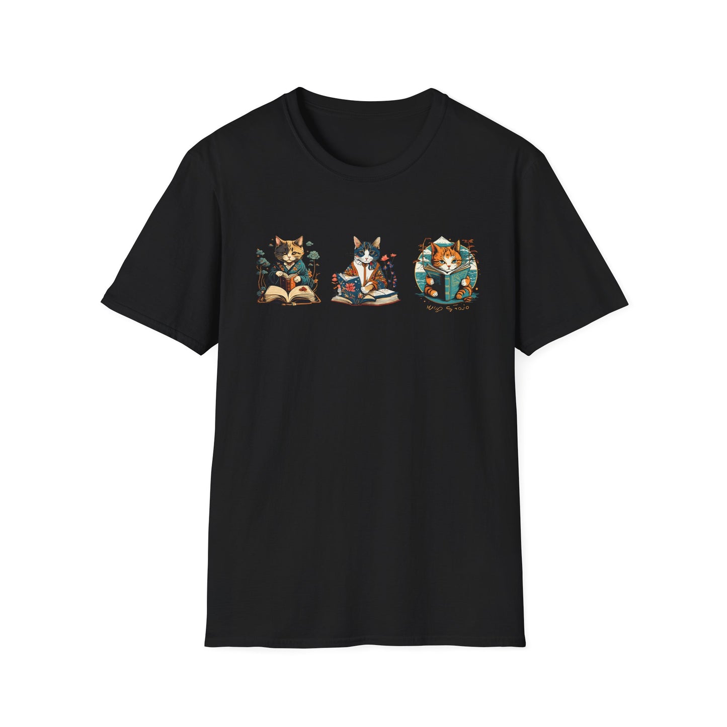 Cat Trio Unisex Softstyle T-Shirt - 3 Asian Cats Reading Books