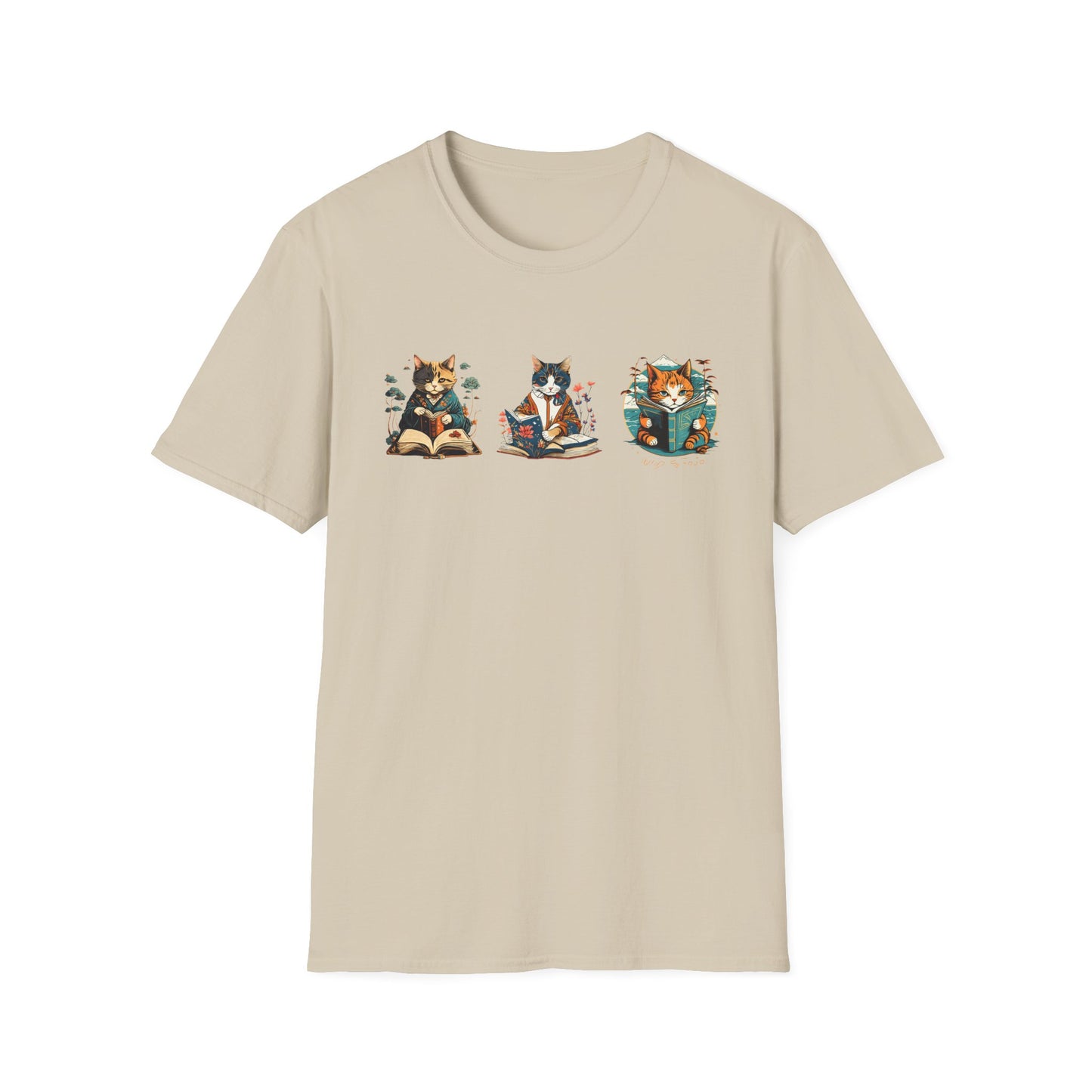 Cat Trio Unisex Softstyle T-Shirt - 3 Asian Cats Reading Books