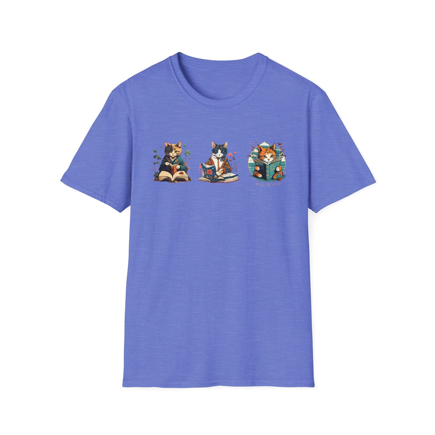 Cat Trio Unisex Softstyle T-Shirt - 3 Asian Cats Reading Books